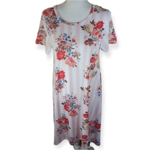 LULAROE PINK & IVORY STRIPE FLORAL DRESS SZ.S EUC - Picture 1 of 8